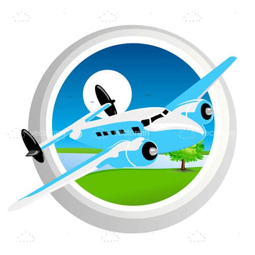 blue circle with airplane logo