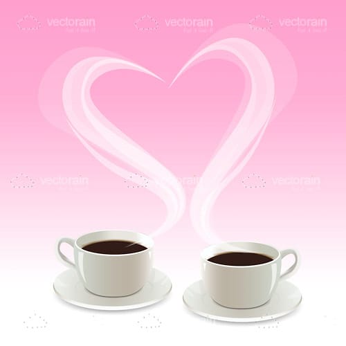 Download Pair of Coffee Cups and Heart Shaped Steam - Vectorjunky ...